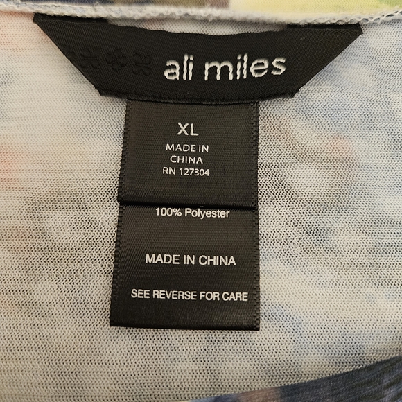 Ali Miles Tunic Women XL Colorful Tiered Semi Sheer Artsy Art to Wear 3/4 Sleeve - Picture 7 of 11